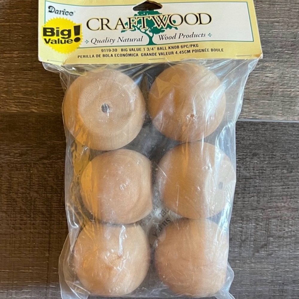 💞 New 6-Count Pack Darice Craftwood Natural Wood Knobs
